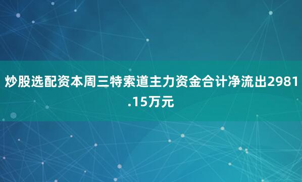 炒股选配资本周三特索道主力资金合计净流出2981.15万元